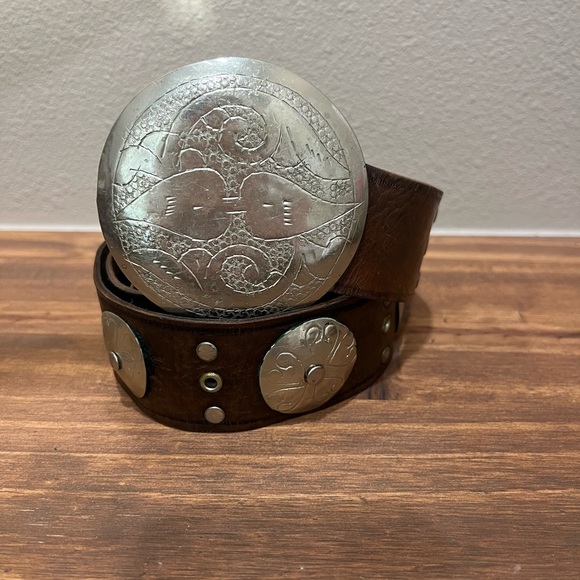 Vintage Brown Concho Adjustable Long Leather Belt Made in Morocco 37” - Picture 5 of 8